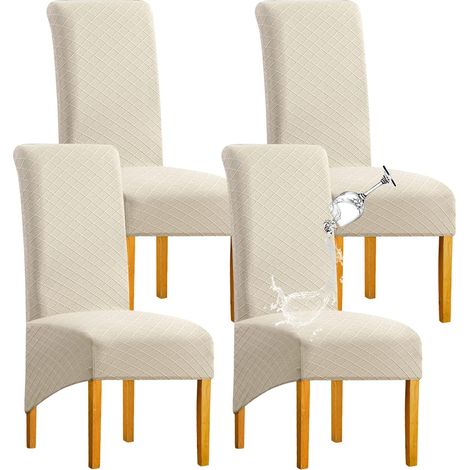 Housses de Chaise 4pcs Diamond Lattice Stretch Imperméable XL Beige (1/5)