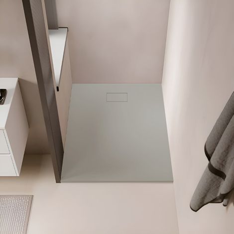 Stano. – Receveur de douche à poser 90 x 90 cm – Extra plat en SoliCast® – Finition ardoisée antidérapante – Cache-bonde inclus