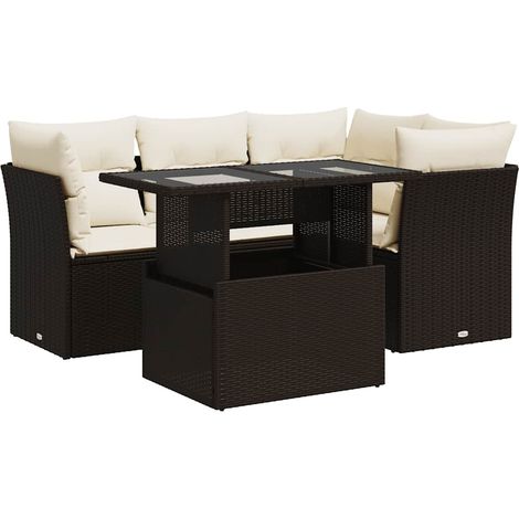 vidaXL Set Divano da Giardino 5 pz con Cuscini Marrone in Polyrattan (1/5)