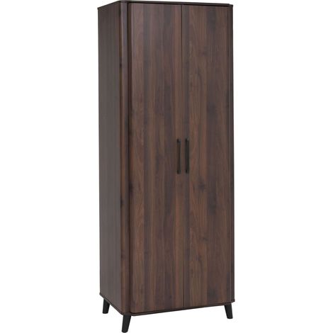 Armadio alto HHG-763, guardaroba, asta appendiabiti, ripiano e cassetto, 2 ante, 216x80x57 cm, color noce (1/5)