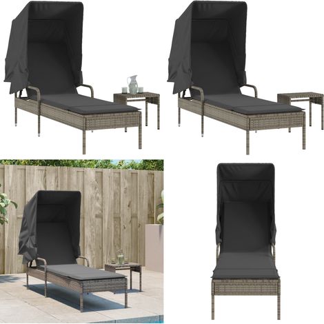 Sonnenliege mit Dach und Tisch Grau Poly Rattan - Sonnenliege - Gartenliege - Liegefläche - Outdoor Lounge - Poolside Chair - Home & Living (1/5)
