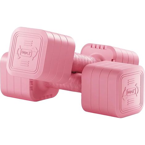 Mancuernas ajustables, diseño compacto, mango antideslizante, 5 kg x 2, color rosa. (1/2)