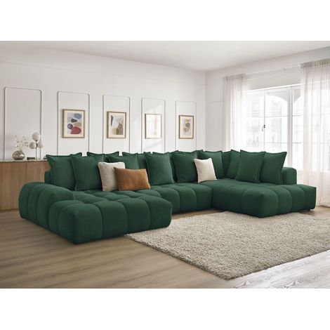 BOBOCHIC - Canapé panoramique convertible coffre EVEREST tissu texturé Angle gauche Vert (1/5)