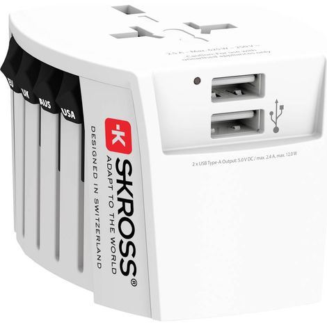 Nedis SKROSS MUV 2 USB adattatore da viaggio bianco