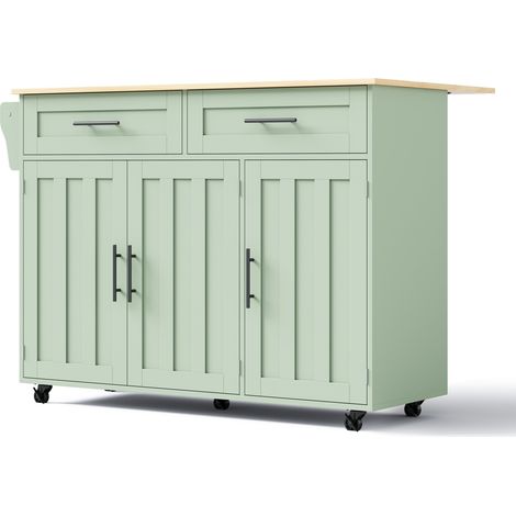 Isola da cucina verde antico 129 x 46 x 91,5 cm con piano ribaltabile e ruote (1/5)