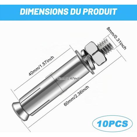 M860mm Expansion Screw 304 Stainless Concrete Dowel Hardware Tools for Wall Construction (1/4)