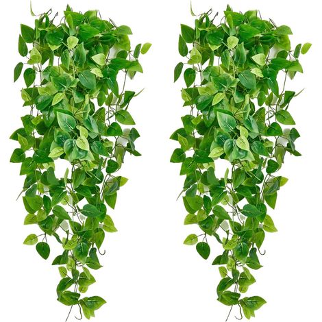Guirlandes de lierre artificiel à suspendre (2 pièces) pour la décoration de la chambre, pour la maison, l'intérieur et l'extérieur (sans pot de fleurs)