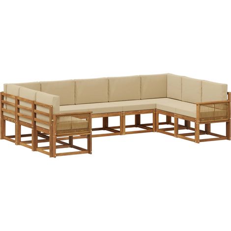 Outdoor-Sofagarnitur 9 pcs Natur und Beige Massivholz Akazie vidaXL