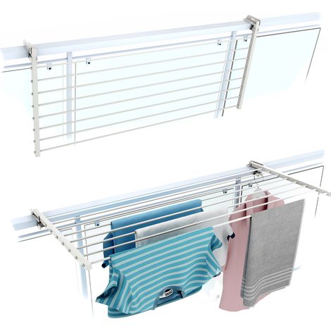 Séchoir à linge extérieur pliable pour balcon – Inox et aluminium – Résistant aux intempéries – Supporte jusqu'à 15 kg – Installation facile – Foxydry (1/5)