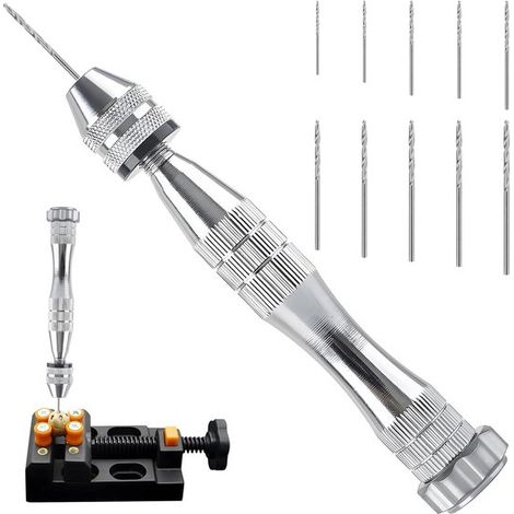 Allecto Plus: taladro manual para moldes de resina y joyería，taladro de 12 cm con 10 brocas de acero. Ideal para resina epoxi (1/5)