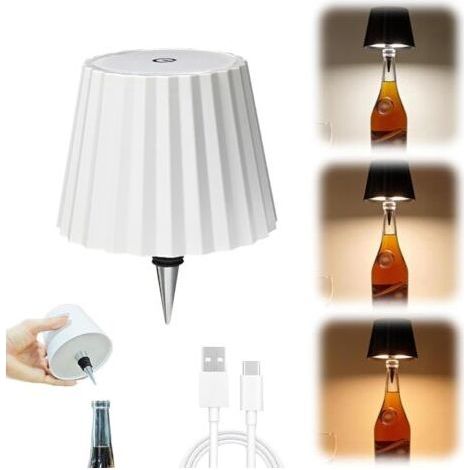(Blanc)Lampe bouteille sans fil, lampe bouteille LED portable sans fil avec 3 modes de variation d'intensité lumineuse, tête de lampe rechargeable pour bouteille de vin, lampe de table tactil (1/5)