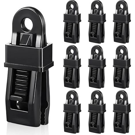 Clips de fijación para tiendas de campaña, clips opacos con ganchos antideslizantes, color negro, paquete de 10 (1/5)