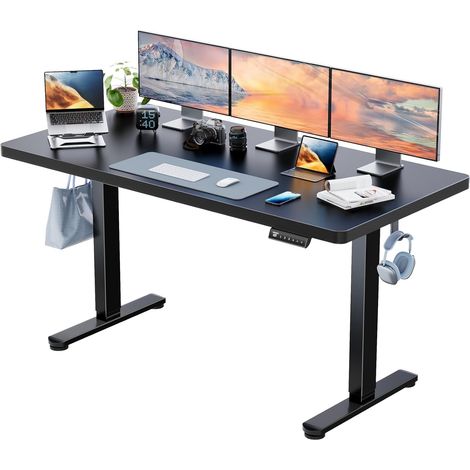 Bureau Électrique Réglable en Hauteur HUANUO 160x80 cm/Plateau Épais 25 mm/Moteur Sans Balais/Charge Max 100 kg/Ergonomique Assis-Debout/Montage Facile/Idéal pour Bureau à Domicile (1/5)