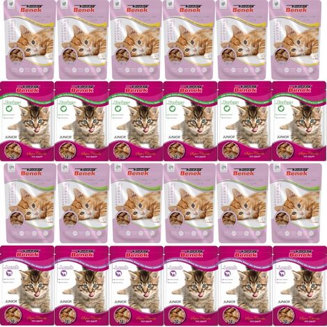 Benek Bustine per Gatti Junior Kitten, Mix di Gusti in Gelatina e Salsa, 24x100