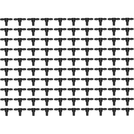 100 raccords de 4/7, raccords en T pour système d'irrigation goutte-à-goutte (1/4)