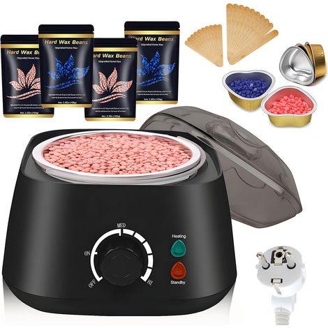 Chauffe Cire Epilation, Kit Chauffe Cire, Kit Epilation Cire Avec Perles D'éPilation De 400g, 5 Gobelets En Papier, 20 Spatules En Bois, Pour Corps Entier, Sourcils, Aisselles, Visage