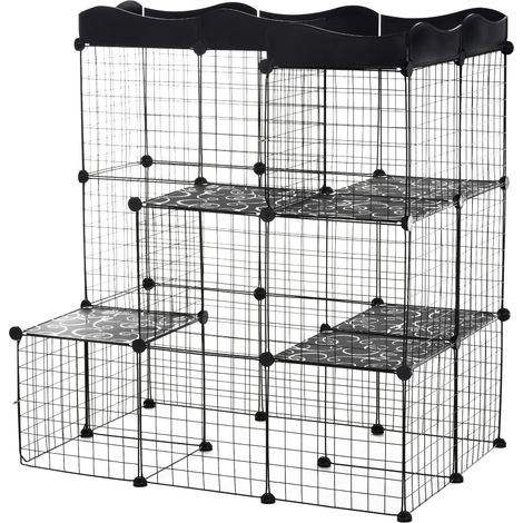 Recinto modulare piccoli animali multilivello, porte larghe, rampe, pannelli PP resina, 105x70x116 cm