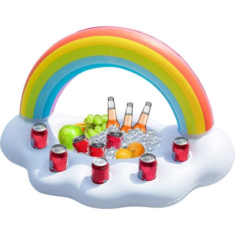 Glacière gonflable pour fête de piscine - Porte-boissons nuage arc-en-ciel - Décorations pour fête hawaïenne, plage tropicale, anniversaire, Pâques - 93 x 65 x 50 cm (1/5)