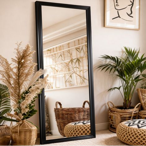 Specchio da terra 160 x 50 cm nero in legno e metallo (1/5)