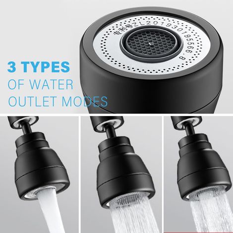 Rallonge pivotante à 360° pour robinet, aérateurs de robinet pivotants, douchette pour évier de cuisine, adaptateur de rallonge pour robinet, douchette de robinet de cuisine, boîtier en laiton (noir) (1/4)