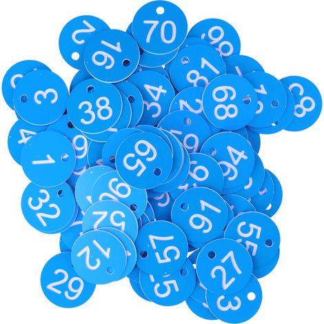 Étiquettes rondes numérotées 100 pièces pour ruche, marqueurs apicoles avec trou, accessoires apiculture bleu et blanc.