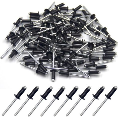 100 remaches ciegos de aluminio de 4,8 x 12 mm, remaches de extremo abierto, remaches pop, paquete de 100 (negro) (1/5)