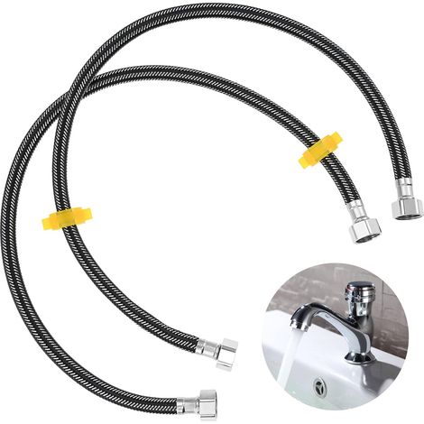 Lot de 2 raccords de tuyau flexible, en acier inoxydable G1/2" x G1/2", tuyau blindé, tuyau flexible pour robinet, mitigeur (70 cm) (1/5)
