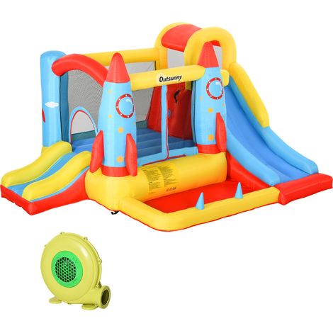 enfant +3 ans, 2 toboggans, piscine, zone saut, 330x265x185 cm, multicolore (1/5)