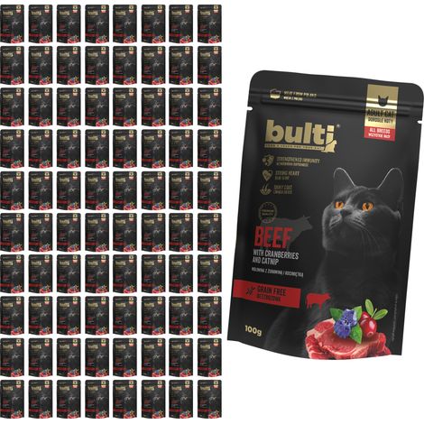 BULTI Superfood Nassfutter für Katzen, Rindfleisch, Cranberry, Katzenminze, 80 x 100 g (1/3)
