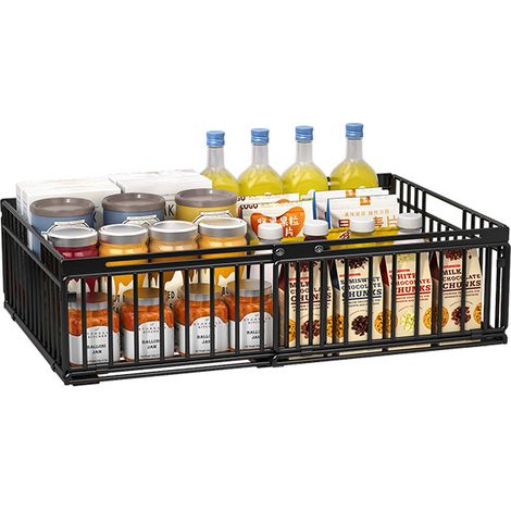 Tiroir pour caisson de cuisine Bac Coulissant Placard Cuisine Noir 30-51x40x16cm (1/4)