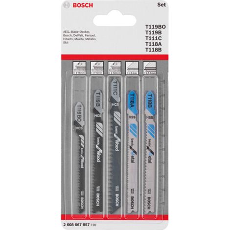 Bosch Accessories 2608667857 Stichsägeblatt-Set Wood and Metal Basic, 5-teilig, Einnockenschaft 5 St (1/5)
