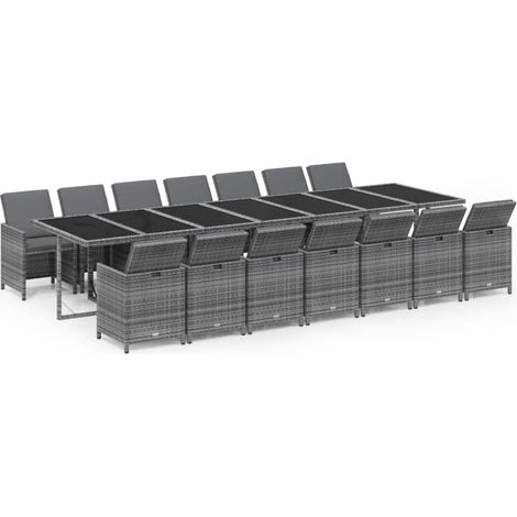 Ensemble à manger de jardin coussins 15 pcs Mobilier de jardin Résine tressée Gris (1/5)