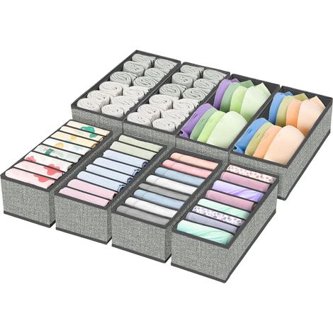 Lot de 8 Organisateurs de Tiroir Pliables - Rangement Sous-Vêtements, Dressing pour Soutiens-Gorge, Culottes, Chaussettes et Cravates, Gris (1/5)