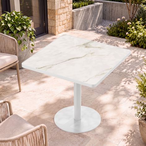 Table à Manger 70 cm plateau en pierre frittée effet marbre pieds en acier inoxydable résistante aux rayures à l’abrasion et à l’eau (1/5)