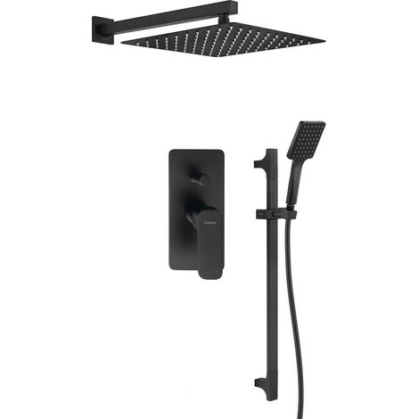 Set de douche à encastrer SPY avec mitigeur à levier, 2 sorties, noir mat