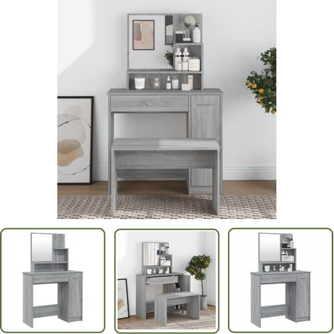 The Living Store Coiffeuse avec miroir Sonoma gris 86,5x35x136 cm - Coiffeuse - Meuble De Chambre - Table De Maquillage - Vanity - Armoire De Salle De Bain (1/5)