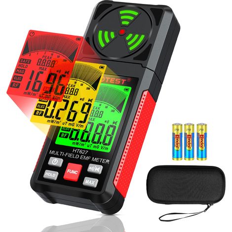 3-in-1-EMF-Detektor-Tellurometer, maximaler Speicher, Messung elektromagnetischer Felder (EF, RF, MF, WiFi), elektromagnetischer Tester für Zuhause/draußen, Rot, Version 2024