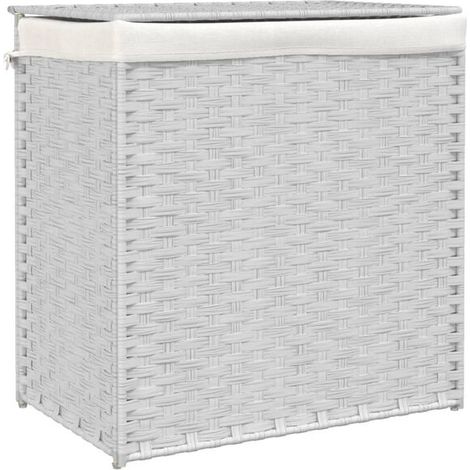 Panier à linge double couche, blanc, 53 x 35 x 57 cm, résine tressée (1/5)