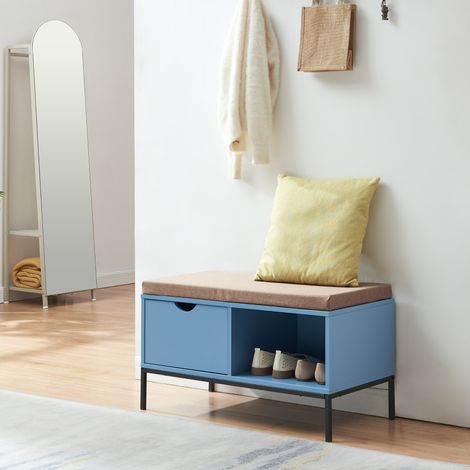 Panca Portascarpe Colwyn con Cuscino Scarpiera con Seduta Imbottita 80 x 40 x 45 cm - Blu [en.casa]