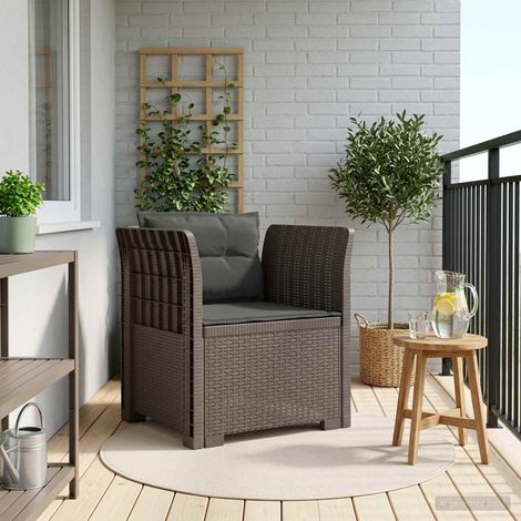 Fauteuil de Jardin 1 Place en PP Look Rotin Gris Clair avec Coussins Anthracite 68x62x70 cm - PANGIVO (1/5)