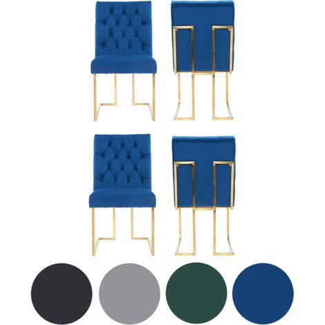 Set of 4 Blue Siena Luxury Tufted Velvet Dining Chairs with Gold Frame & Legs - Modern Upholstered Accent Chair (1/5)