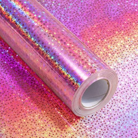 43cm x 5m wrapping paper with metallic stars, pink gift wrap (1/5)