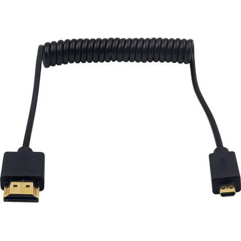 Câble micro HDMI vers HDMI, câble spirale HDMI vers micro HDMI, micro HDMI mâle vers HDMI mâle ultra fin et flexible pour 1080p, 4K, Ultra HD, 3D, Ethernet (1,2 m) (1/5)