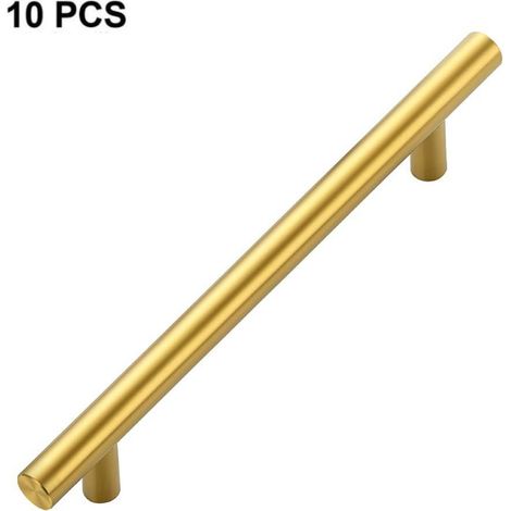 Paquete de 10 tiradores para armarios de cocina – distancia entre agujeros de 128 mm, acero inoxidable cepillado color dorado (1/5)