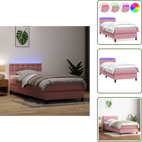 vidaXL Boxspringbett mit Matratze Rosa 80x220 cm Samt (1/5)