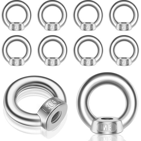 10 Pièces Écrou à Anneau, Anneaux de Levage, Écrous à Oeil M8 Inoxydable, Boulon à Oeil pour Les Accessoires Levage et Raccord(Couleur argent) (1/5)