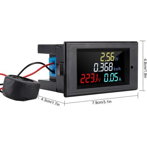 Voltímetro-amperímetro digital de CA 80-300V con pantalla LCD a color, multímetro de voltaje, corriente, potencia, energía y frecuencia, con transformador de corriente de 100A. (1/4)