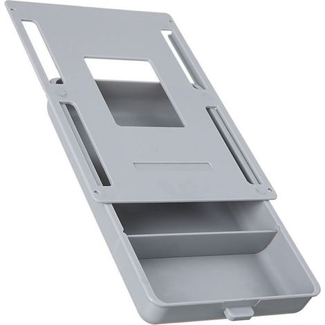 Tiroir caché sous bureau - Boîte de rangement pour stylos avec manche - Grande capacité - Plastique durable - Gris - Organiseur minimaliste pour bureau étudiants. (1/5)