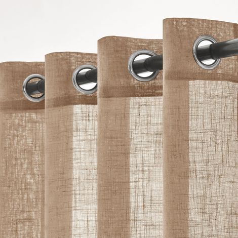 Lot de 2 Rideaux en Lin Translucides Voilage à Oeillets Rideaux et Draperies Intérieurs Modernes pour Chambre Fenêtre Salon Coucher 140x225 cm Beige Naturel (1/5)