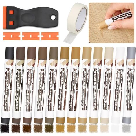 Pate a Bois 12 Couleurs Brun, Pate a Bois Rebouchage, Mastic Bois Kit Reparation Parquet, Kit Reparation Carrelage, Parquet Stratifié, pour Trous, Rayures et Fissures sur Stratifié (1/5)